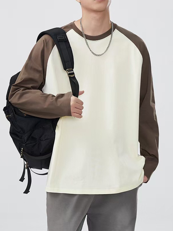 Т-шърт с дълъг ръкав – 100% памук, кръгло деколте, свободна кройка, дизайн в цветен блок