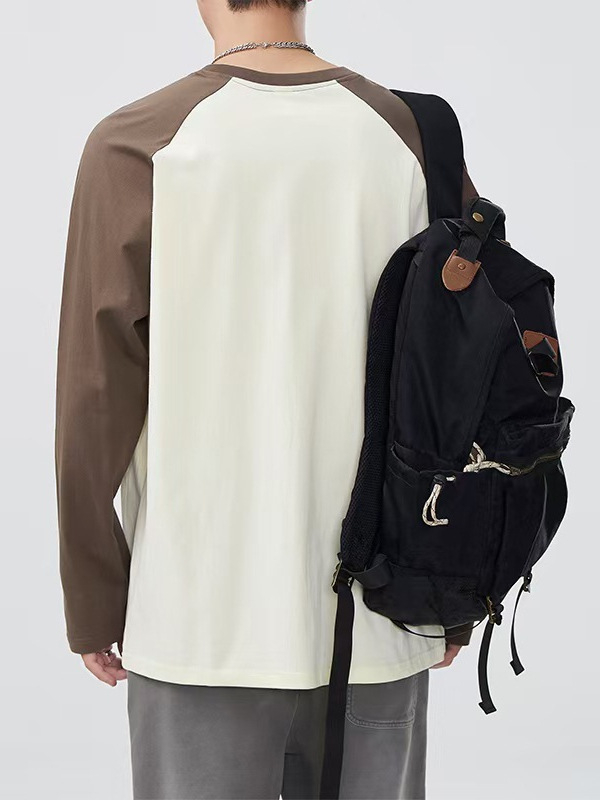 Т-шърт с дълъг ръкав – 100% памук, кръгло деколте, свободна кройка, дизайн в цветен блок