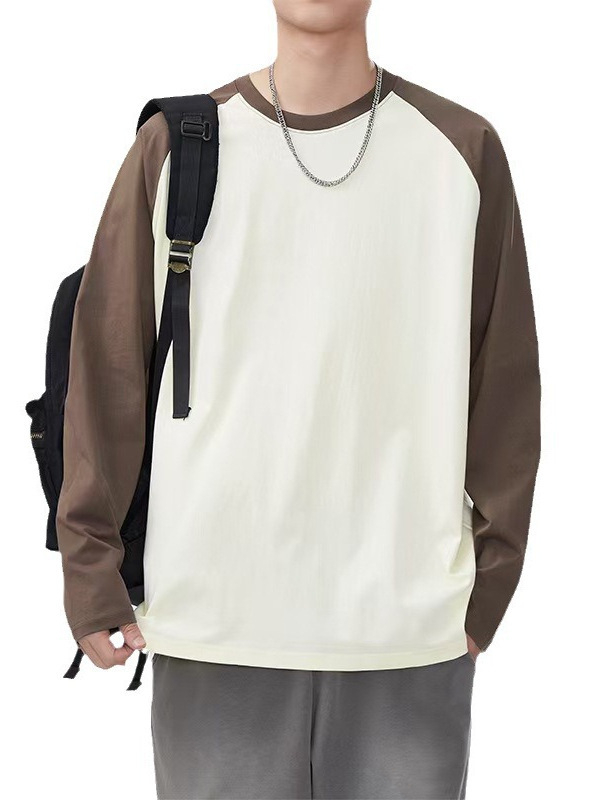 Т-шърт с дълъг ръкав – 100% памук, кръгло деколте, свободна кройка, дизайн в цветен блок