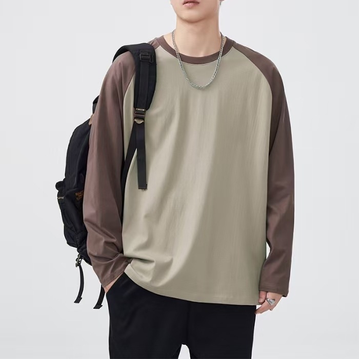 Т-шърт с дълъг ръкав – 100% памук, кръгло деколте, свободна кройка, дизайн в цветен блок