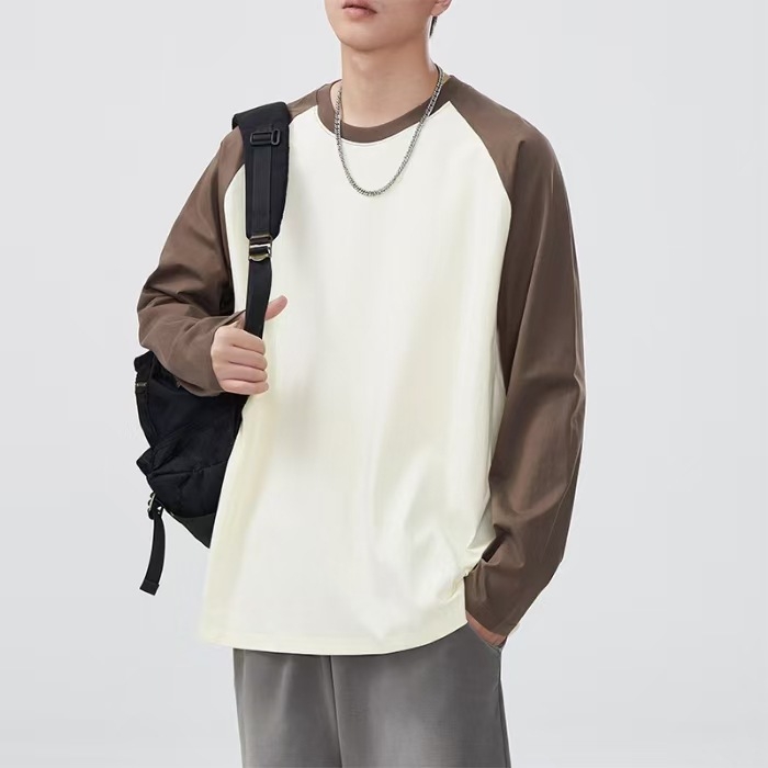 Т-шърт с дълъг ръкав – 100% памук, кръгло деколте, свободна кройка, дизайн в цветен блок