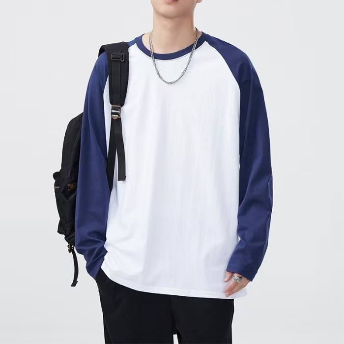 Т-шърт с дълъг ръкав – 100% памук, кръгло деколте, свободна кройка, дизайн в цветен блок