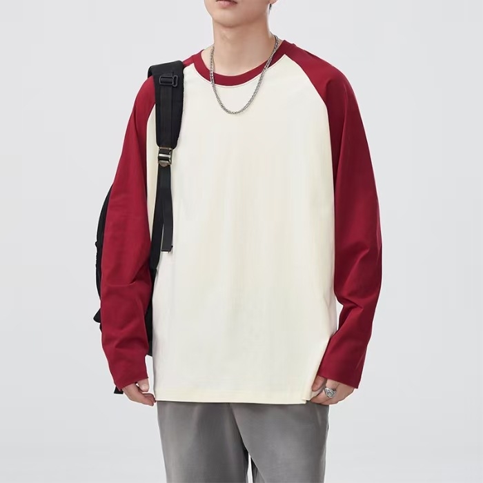 Т-шърт с дълъг ръкав – 100% памук, кръгло деколте, свободна кройка, дизайн в цветен блок