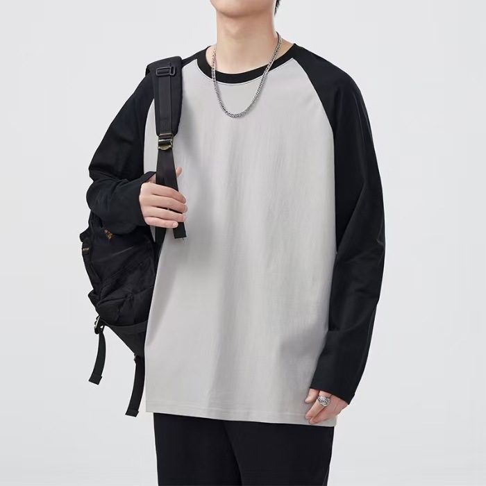 Т-шърт с дълъг ръкав – 100% памук, кръгло деколте, свободна кройка, дизайн в цветен блок