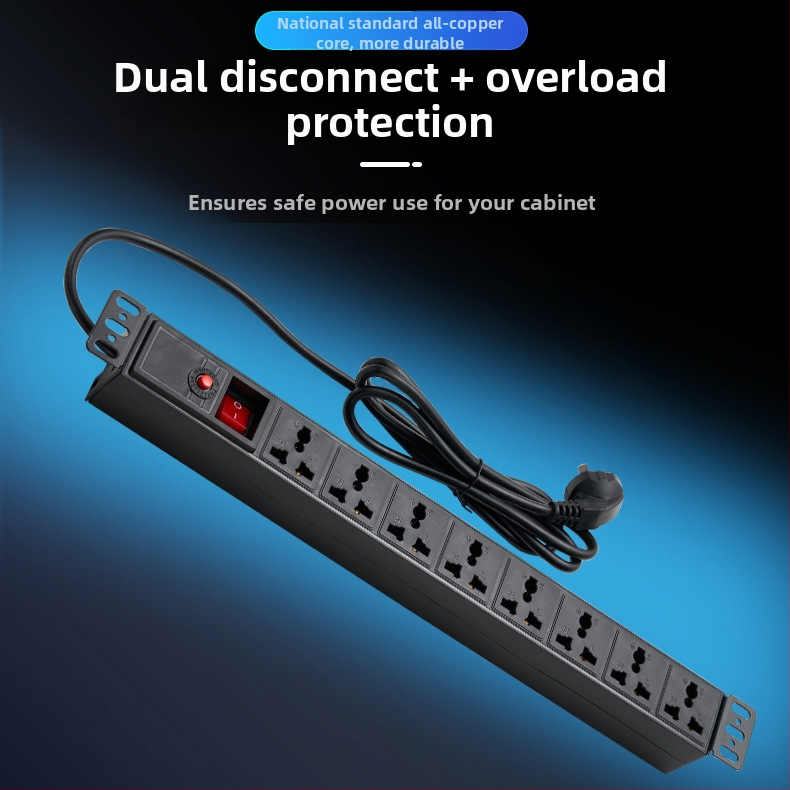 Kabeļu kontakts PDU skapim, 10A, 2500W, ugunsizturīgs PC korpuss, piemērots datoru telpas skapim