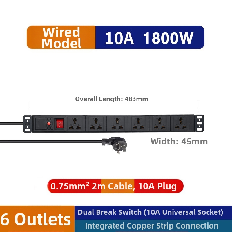 Laidų lizdas PDU spintai, 10A, 2500W, gaisos atsparus PC korpusas, skirtas kompiuterių kambario spintai