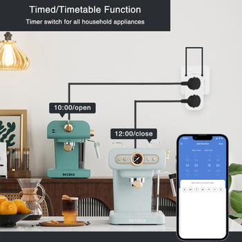 Didžiosios Britanijos standartas 13A matuojanti išmani rozetė 1–2 su programėlių valdymu ir Wi‑Fi nuotoliniu laikmačiu