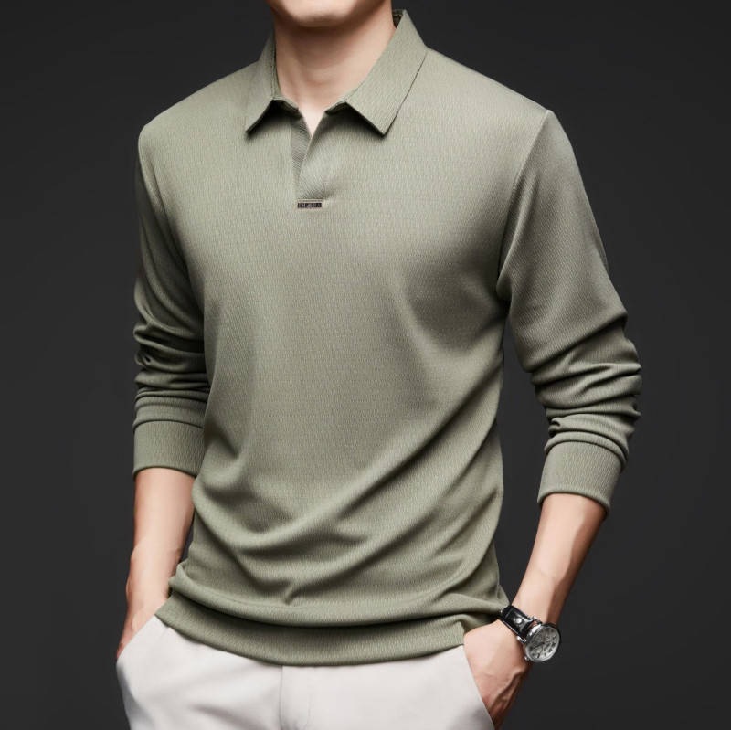 Tricou polo cu mânecă lungă, croială Slim, finisaj spălat, material poliester 84,2% + spandex 15,8%, respirabil