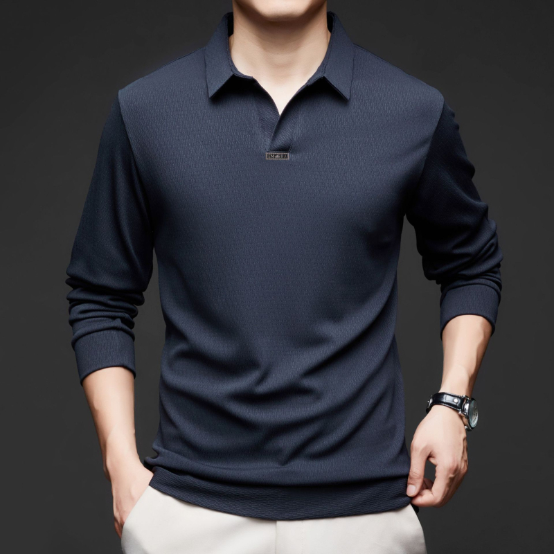 Tricou polo cu mânecă lungă, croială Slim, finisaj spălat, material poliester 84,2% + spandex 15,8%, respirabil