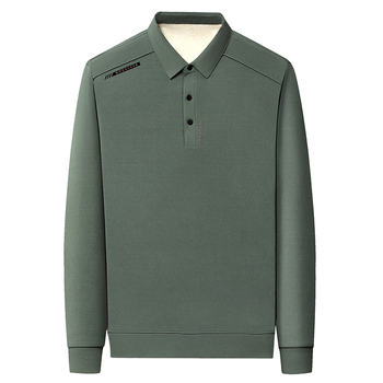 Tricou polo bărbătește cu fleece pe interior pentru iarnă — croială slim, mâneci lungi, unicolor