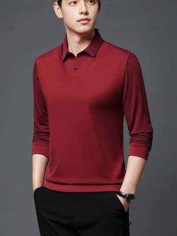 Polo cu mânecă lungă - croială lejeră, model în dungi, căptușit cu fleece, finisaj lavat