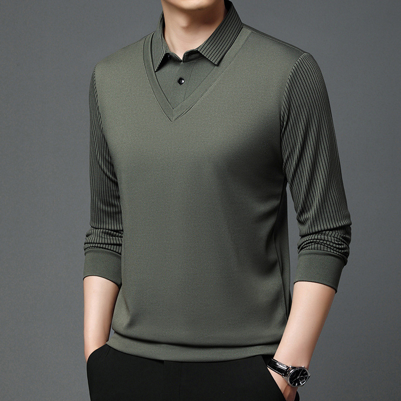 Polo cu mânecă lungă - croială lejeră, model în dungi, căptușit cu fleece, finisaj lavat