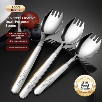 316 nerūdijančio plieno integruotas šakutės-lėkštės įrankis, ilga rankena, veidrodinis poliravimas, paprastas stilius, Hehe bear raštas, suaugusiems