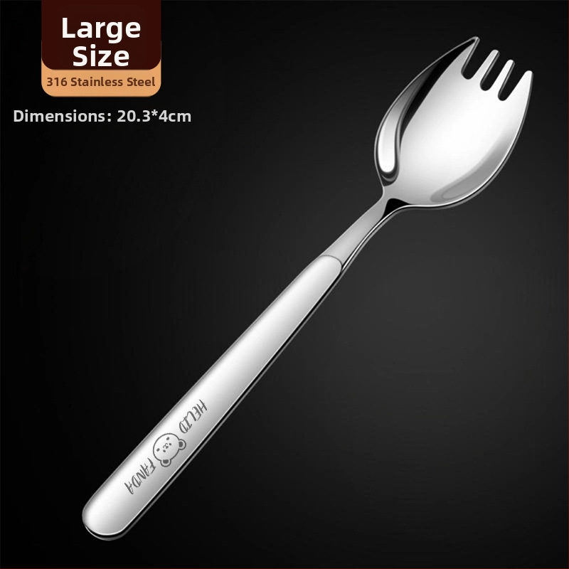 316 nerūdijančio plieno integruotas šakutės-lėkštės įrankis, ilga rankena, veidrodinis poliravimas, paprastas stilius, Hehe bear raštas, suaugusiems