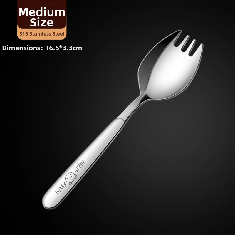 316 nerūdijančio plieno integruotas šakutės-lėkštės įrankis, ilga rankena, veidrodinis poliravimas, paprastas stilius, Hehe bear raštas, suaugusiems
