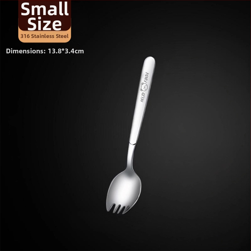 316 nerūdijančio plieno integruotas šakutės-lėkštės įrankis, ilga rankena, veidrodinis poliravimas, paprastas stilius, Hehe bear raštas, suaugusiems