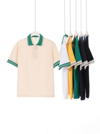 Tricou polo cu mâneci scurte, croială lejeră, stil japonez retro, guler cu fermoar parțial, amestec de bumbac respirabil