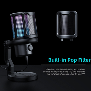 V1Pro kondensaatormikrofon otseülekandeks ja arvutiga salvestamiseks, traadita, RGB valgustus, sagedusriba 60 Hz–15 kHz, SNR ≥60 dB, omnidirektsionaalne