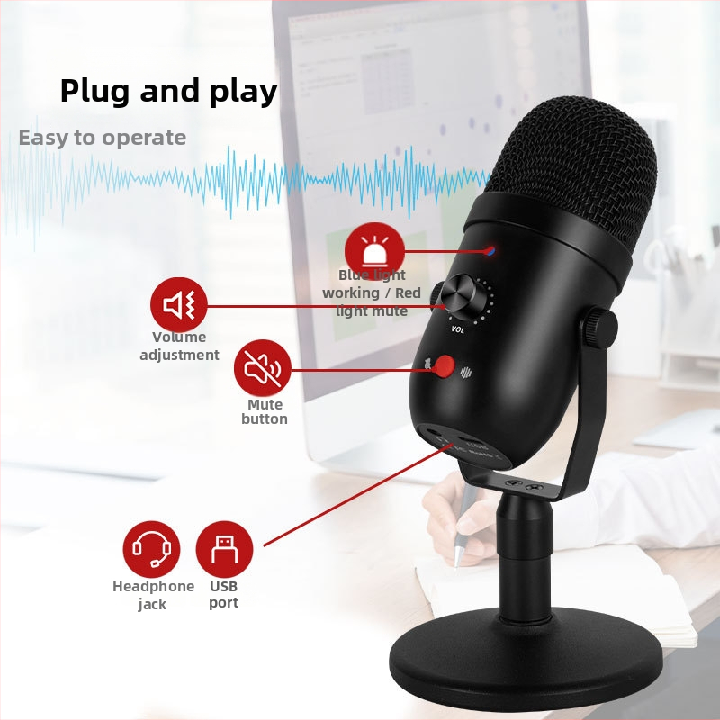 USB кондензаторен микрофон с кардиоиден полярен модел, USB-C интерфейс, честотен диапазон 20 Hz–20 kHz, SNR ≥60 dB