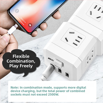 USB įkrovimo kubo formos skirstytuvo su keliomis kištukais, 220V, 2500W, CCC sertifikatas