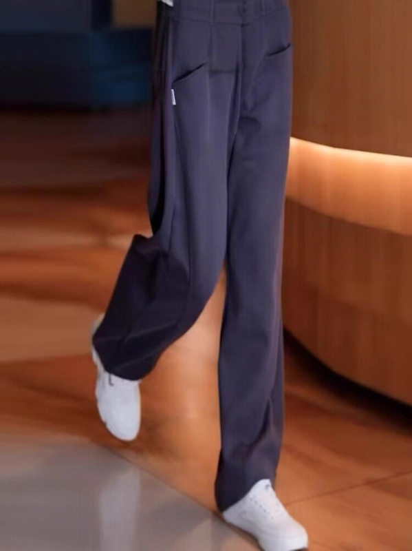 Ženske hlače s visokim strukom i širokim krojem, pamuk-poliester smjesa, duge, casual stil, 2025 jesen-zima