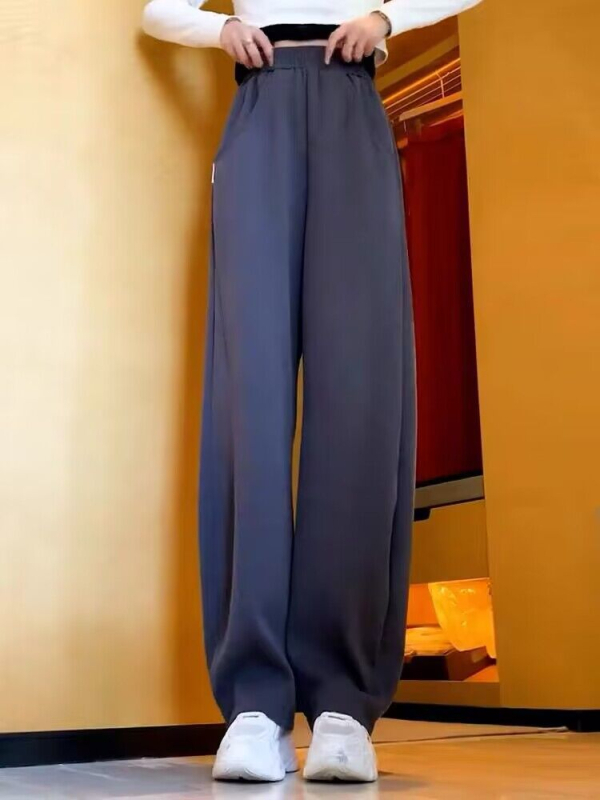 Ženske hlače s visokim strukom i širokim krojem, pamuk-poliester smjesa, duge, casual stil, 2025 jesen-zima