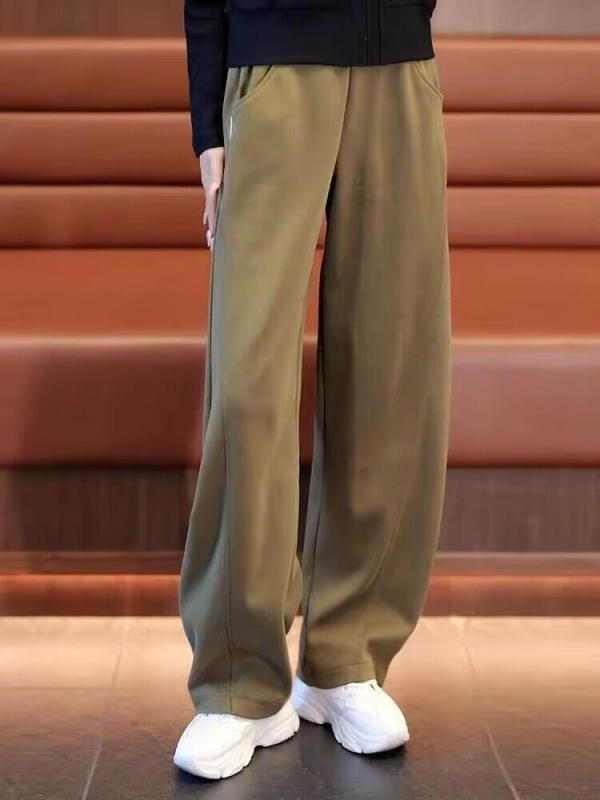 Ženske hlače s visokim strukom i širokim krojem, pamuk-poliester smjesa, duge, casual stil, 2025 jesen-zima
