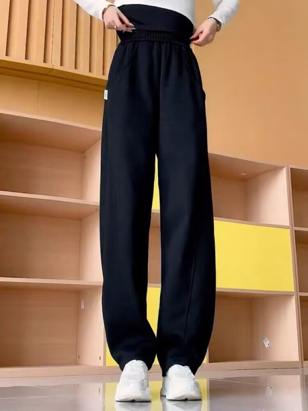 Ženske hlače s visokim strukom i širokim krojem, pamuk-poliester smjesa, duge, casual stil, 2025 jesen-zima