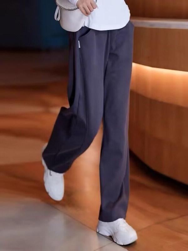 Ženske hlače s visokim strukom i širokim krojem, pamuk-poliester smjesa, duge, casual stil, 2025 jesen-zima