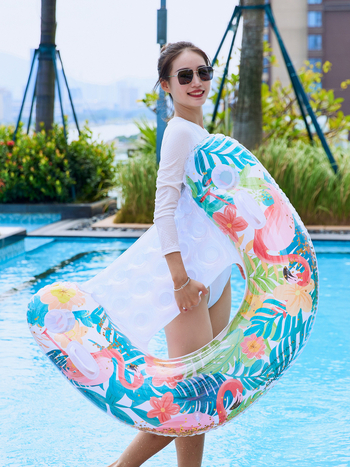 Φουσκωτό ανάκλιντρο ενηλίκων σε σχήμα Υ με λαβή, PVC, σχέδιο φλαμίνγκο με παγιέτες, θαλάσσιο φουσκωτό καναπέ