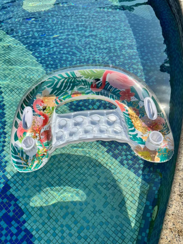 Φουσκωτό ανάκλιντρο ενηλίκων σε σχήμα Υ με λαβή, PVC, σχέδιο φλαμίνγκο με παγιέτες, θαλάσσιο φουσκωτό καναπέ