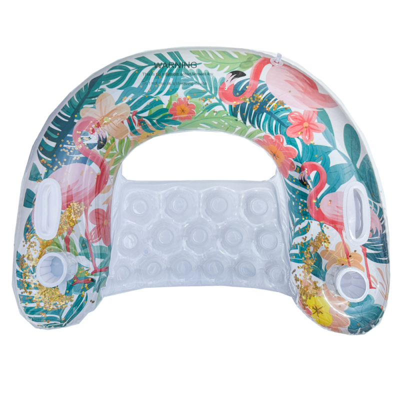 Φουσκωτό ανάκλιντρο ενηλίκων σε σχήμα Υ με λαβή, PVC, σχέδιο φλαμίνγκο με παγιέτες, θαλάσσιο φουσκωτό καναπέ