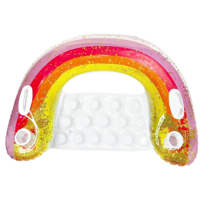 Φουσκωτό ανάκλιντρο ενηλίκων σε σχήμα Υ με λαβή, PVC, σχέδιο φλαμίνγκο με παγιέτες, θαλάσσιο φουσκωτό καναπέ