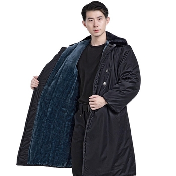 Karinio stiliaus ilgas paltas, polar fleece audinys, šiltas, vienos tonas, žiema, D-stilius