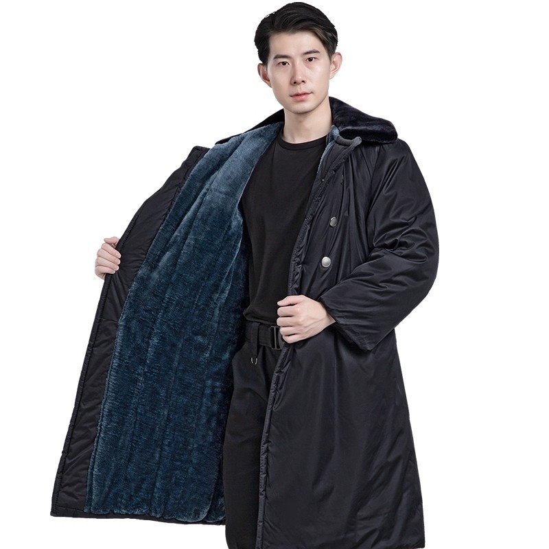 Karinio stiliaus ilgas paltas, polar fleece audinys, šiltas, vienos tonas, žiema, D-stilius