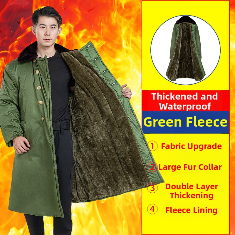 Karinio stiliaus ilgas paltas, polar fleece audinys, šiltas, vienos tonas, žiema, D-stilius