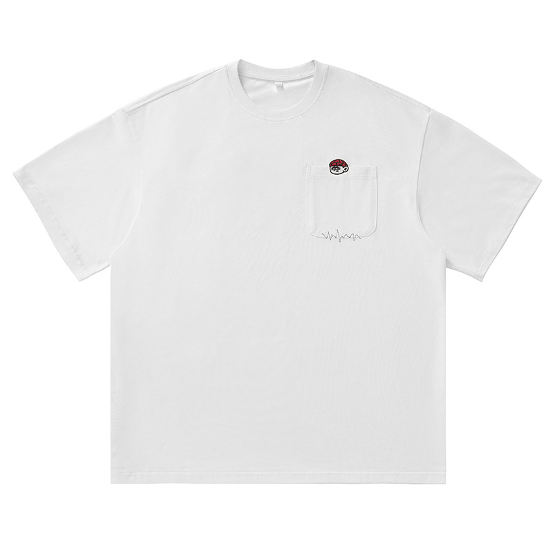 Японски стил ретро бродирана памучна тениска с къс ръкав за мъже, свободна кройка, кръгло деколте, лято