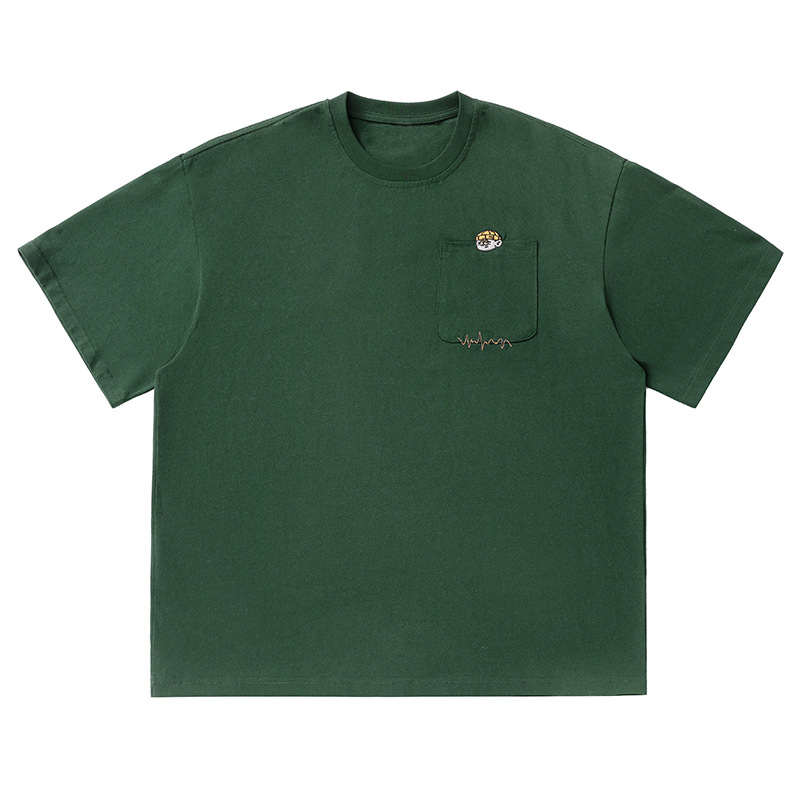 Японски стил ретро бродирана памучна тениска с къс ръкав за мъже, свободна кройка, кръгло деколте, лято