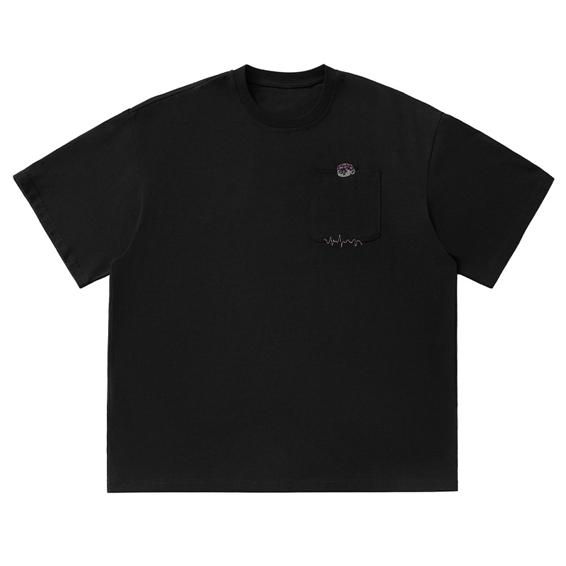 Японски стил ретро бродирана памучна тениска с къс ръкав за мъже, свободна кройка, кръгло деколте, лято