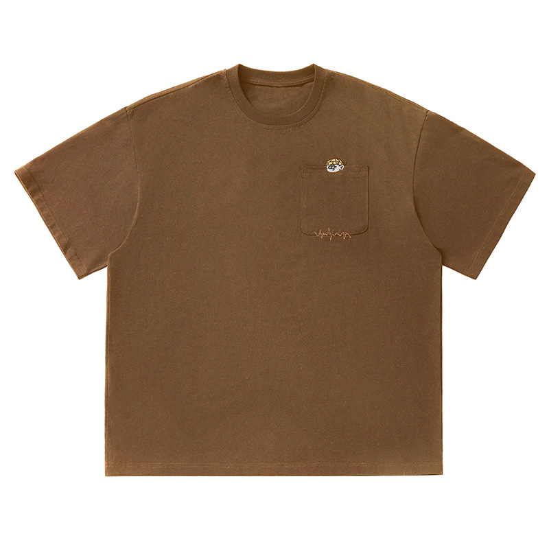 Японски стил ретро бродирана памучна тениска с къс ръкав за мъже, свободна кройка, кръгло деколте, лято