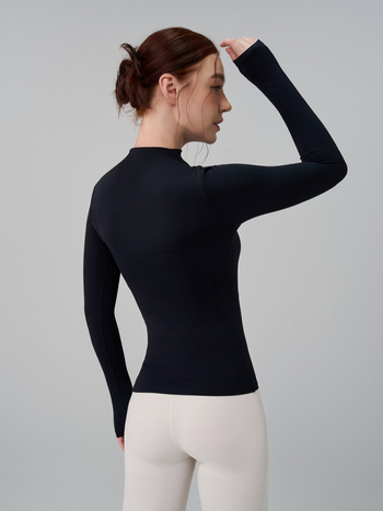 Top za jogu s visokim vratom i dugim rukavima – prozračan, tijelo prianja, tkanina od spandeksa s najlonskom podstavom, za jesen/zimu