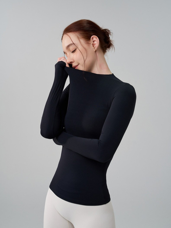 Top za jogu s visokim vratom i dugim rukavima – prozračan, tijelo prianja, tkanina od spandeksa s najlonskom podstavom, za jesen/zimu