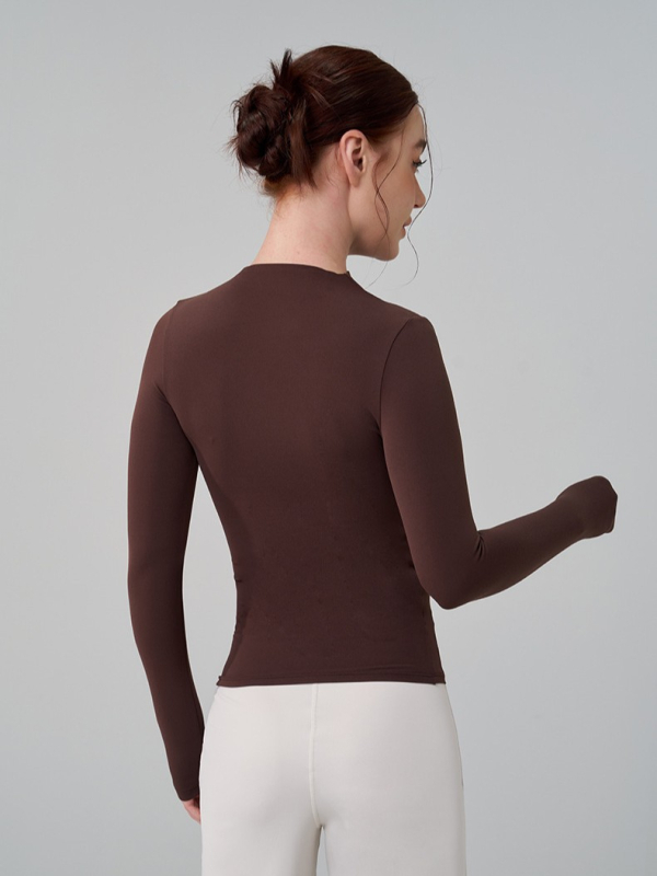 Top za jogu s visokim vratom i dugim rukavima – prozračan, tijelo prianja, tkanina od spandeksa s najlonskom podstavom, za jesen/zimu