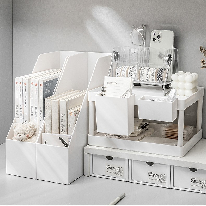 Galda failu plaukts – 1 slāņa PP organizators kancelejai, vienkāršs un mūsdienīgs Muji stils