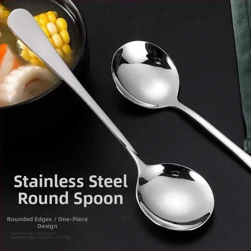 Nerūdijančio plieno apvalus šaukštelis suaugusiems — retro stilius, vandens poliravimas, 410 nerūdijantis plienas