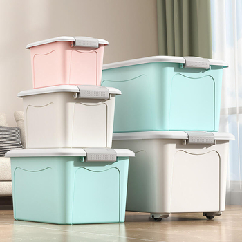 Plastična kutija za skladištenje s poklopcem za kućnu organizaciju, ojačana, prenosiva, 90–100 L, PP materijal (otporna na prašinu, otporna na vlagu, preseljiva)