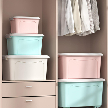 Plastična kutija za skladištenje s poklopcem za kućnu organizaciju, ojačana, prenosiva, 90–100 L, PP materijal (otporna na prašinu, otporna na vlagu, preseljiva)