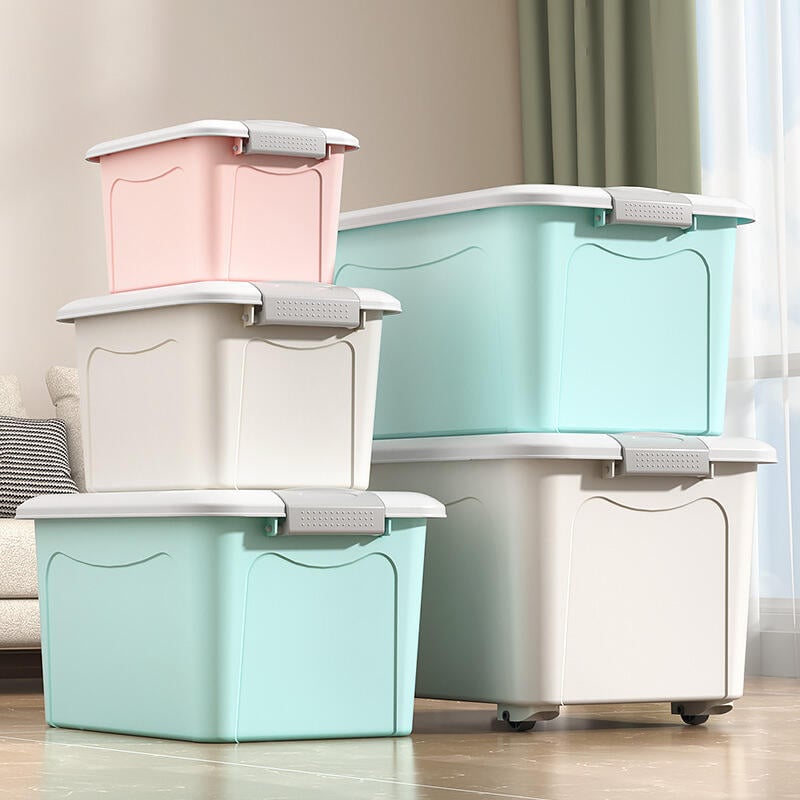 Plastična kutija za skladištenje s poklopcem za kućnu organizaciju, ojačana, prenosiva, 90–100 L, PP materijal (otporna na prašinu, otporna na vlagu, preseljiva)