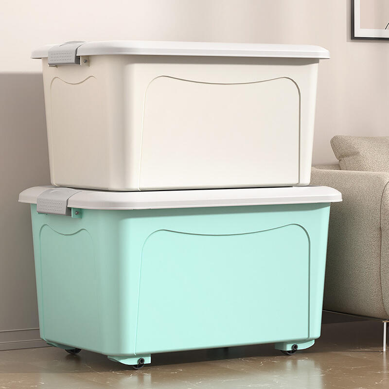 Plastična kutija za skladištenje s poklopcem za kućnu organizaciju, ojačana, prenosiva, 90–100 L, PP materijal (otporna na prašinu, otporna na vlagu, preseljiva)