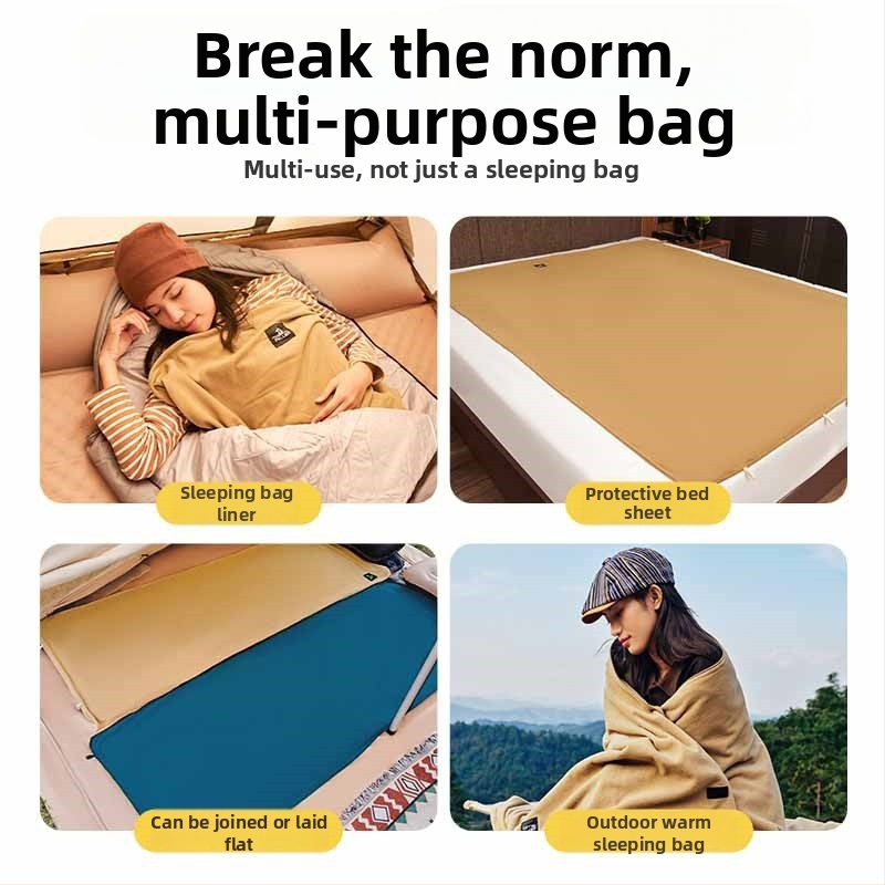 Aploksnes formas guļammaiss, 100% poliestera audums un odere, svars 500 g, paredzēts pieaugušajiem, piemērots viesnīcām, kempingam, dzīvojamajai istabai un birojā.